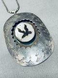 Huge Soaring Bird Vintage Native American Navajo Sterling Silver Necklace Old-Nativo Arts