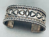 Hand Tooled Vintage Native American Navajo Heart Sterling Silver Bracelet Heavy-Nativo Arts