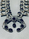 Exceptional Vintage Native American Navajo Black Onyx Sterling Silver Squash Blossom Necklace-Nativo Arts