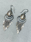 Dramatic Vintage Native American Navajo Signed Sterling Silver Dangle Earrings-Nativo Arts
