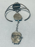 Rare Vintage Signed Native American Navajo 3 Morenci Turquoise Sterling Silver Slave Bracelet-Nativo Arts