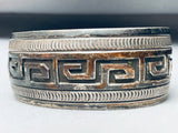 7 Inch Wrist Hand Tooled Vintage Navajo Detailed Sterling Silver Bracelet-Nativo Arts