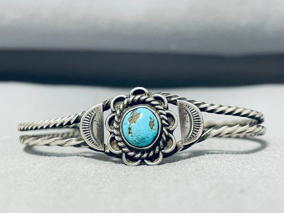 Detailed Vintage Native American Navajo Morenci Turquoise Sterling Silver Bracelet-Nativo Arts