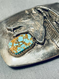 Wolf And #8 Mine!! Vintage Navaj Sterling Silver Turquoise Buckle-Nativo Arts