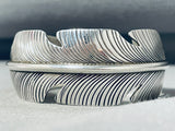 Outstanding Vintage Native American Navajo Handcarved Sterling Silver Feather Bracelet-Nativo Arts