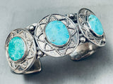 Heavy Vintage Native American Navajo Easter Blue Turquoise Sterling Silver Bracelet-Nativo Arts