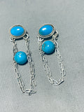 Marvelous Native American Navajo Pilot Mountain Turquoise Sterling Silver Earrings-Nativo Arts