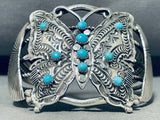 Dazzling Native American Navajo Signed Sleeping Beauty Sterling Silver Huge Butterfly Bracelet-Nativo Arts