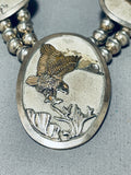Eagles Have Landed!! Vintage Native American Navajo Sterling Silver Gold Necklace Earrings-Nativo Arts