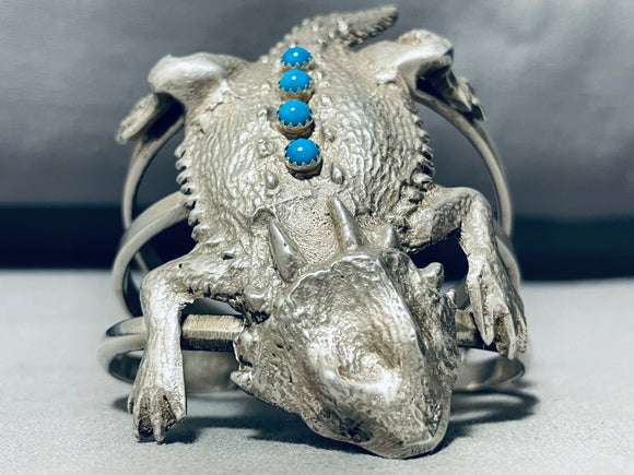 129 Grams Horny Toad Vintage Native American Navajo Turquoise Sterling Silver Bracelet-Nativo Arts