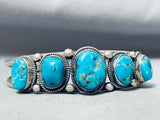 Chunky Turquoise Nugget Vintage Native American Navajo Running Bear Sterling Silver Bracelet-Nativo Arts