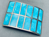 One Of The Biggest Best Vintage Native American Navajo Turquoise Inlay Sterling Silver Buckle-Nativo Arts