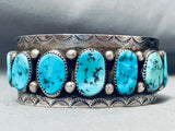 Heavy Vintage Native American Navajo Blue Turquoise Sterling Silver Wstamped Bracelet-Nativo Arts