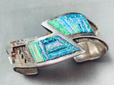Native American Important Larry Castillo Opal Inlay Sterling Silver Bracelet Vintage-Nativo Arts
