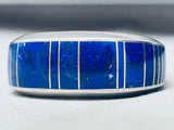 Best 6 Inch Wrist Vintage Native American Navajo Lapis Sterling Silver Inlay Bracelet-Nativo Arts
