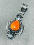 Brilliant Vintage Signed Native American Navajo Orange Spiny Sterling Silver Pendant-Nativo Arts