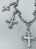 Glorious Vintage Native American Navajo Mexican 5 Sterling Silver Crosses Necklace-Nativo Arts