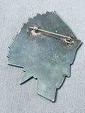 One Of Most Detailed Vintage Navajo Turquoise Inlay Sterling Silver Chief Pin