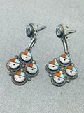 Outstanding Vintage Native American Zuni Turquoise Sterling Silver Sunface Dangle Earrings-Nativo Arts