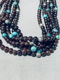 Native American Garnet Turquoise Rare Navajo Sterling Silver Necklace-Nativo Arts