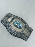 One Of The Best Vintage Native American Navajo Lone Mountasin Turquoise Sterling Silver Buckle-Nativo Arts