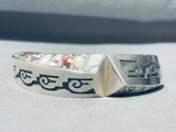 6 Inch Wrist Rare Vintage Native American Navajo White Agate Sterling Silver Bracelet Cuff-Nativo Arts
