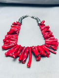 305 Grams Gorsous Native American Navajo Coral Sterling Silver Bead Necklace-Nativo Arts