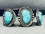 Outstanding Vintage Native American Navajo 3 Pilot Mountain Turquoise Sterling Silver Bracelet-Nativo Arts