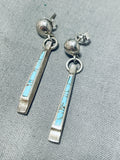 One Of A Kind Vintage Native American Zuni Blue Gem Turquoise Sterling Silver Earrings-Nativo Arts