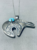 Special Vintage Native American Navajo Blue Diamond Turquoise Sterling Silver Bear Necklace-Nativo Arts