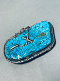 One Of The Best Vintage Native American Navajo Morenci Turquoise Sterling Silver Buckle Old-Nativo Arts