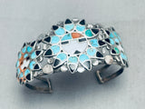 Early 1900's Vintage Native American Zuni Turquoise Inlay Sterling Silver Bracelet-Nativo Arts