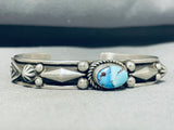 Golden Hills Turquoise!! Albert Jake!! Vintage Native American Navajo Sterling Silver Bracelet-Nativo Arts