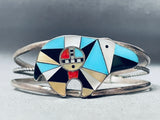 Intricate Bear Vintage Native American Zuni Turquoise Inlay Sterling Silver Bracelet-Nativo Arts