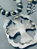 Signed Native American Navajo Royston Turquoise Sterling Silver Cross Necklace-Nativo Arts