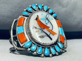 Leo Harvey!! Vintage Native American Navajo Cardinal Turquoise Sterling Silver Bracelet-Nativo Arts