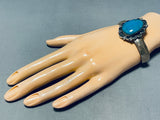 Stunning Vintage Native American Navajo Blue Gem Turquoise Sterling Silver Bracelet-Nativo Arts