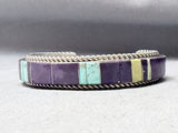 Intricate Vintage Native American Navajo Charoite Turquoise Inlay Sterling Silver Bracelet-Nativo Arts