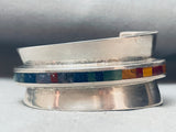 Detailed Vintage Southwest Sterling Silver Inlay Bracelet Cuff-Nativo Arts