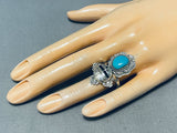 Amazing Signed Native American Navajo Sleeping Beauty Turquoise Sterling Silver Kachina Ring-Nativo Arts