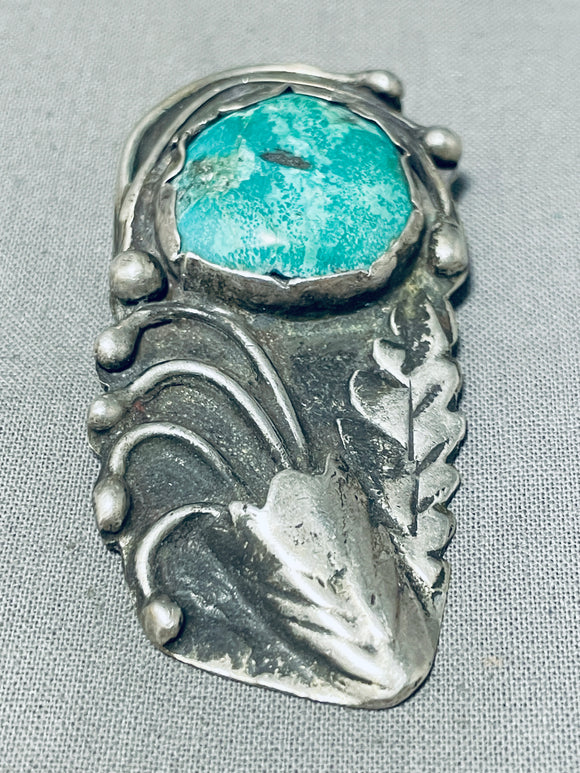 Magnificent Vintage Native American Navajo Green Kingman Turquoise Sterling Silver Pendant-Nativo Arts