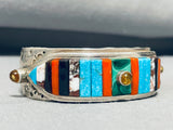 Native American Important Vintage Len Adakai Turquoise Inlay Sterling Silver Bracelet-Nativo Arts