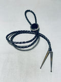 Superior Vintage Native American Navajo Black Onyx Sterling Silver Bolo-Nativo Arts