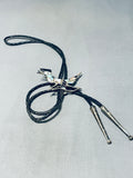 Best Vintage Native American Zuni Blue Gem Turquoise Sterling Silver Roadrunner Bolo Tie-Nativo Arts