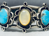 Rare Mine Turquoise Vintage Native American Navajo Turquoise Pearl Sterling Silver Bracelet-Nativo Arts