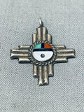 Exceptional Vintage Native American Zuni Turquoise Sterling Silver Zia Sunface Pendant-Nativo Arts