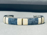 5.5 Inch Small Wrist Vintage Navajo Lapis Sterling Silver Inlay Bracelet-Nativo Arts
