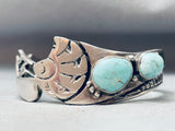 Detailed Kokopelli Vintage Native American Navajo Turquoise Sterling Silver Bracelet-Nativo Arts