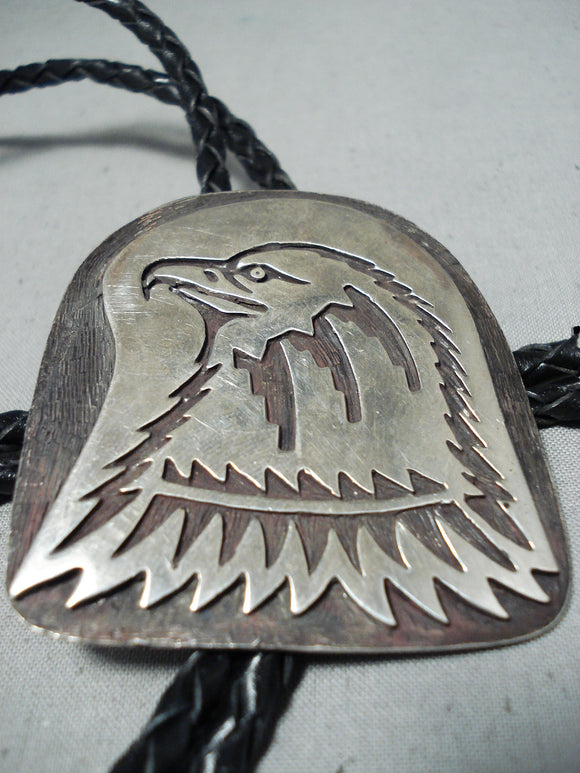 Marvelous Huge Eagle Native American Navajo Signed Sterling Silver Eagle Bolo-Nativo Arts