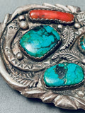 71 Grams Heavy Spiderweb Turquoise Vintage Native American Navajo Sterling Silver Buckle-Nativo Arts